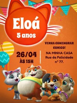 Convite de Aniversário 44 Gatos para Editar e Imprimir Online