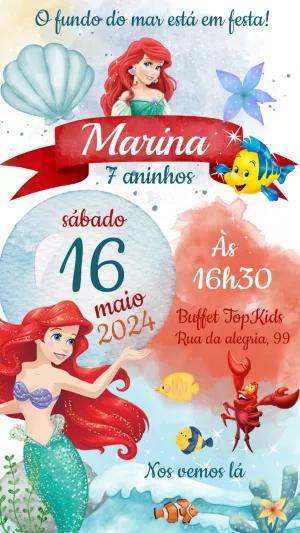Convite Aniversário A Pequena Sereia para Editar Online