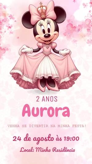 Convite de Aniversário Minnie Princesa Rosa para Editar Online