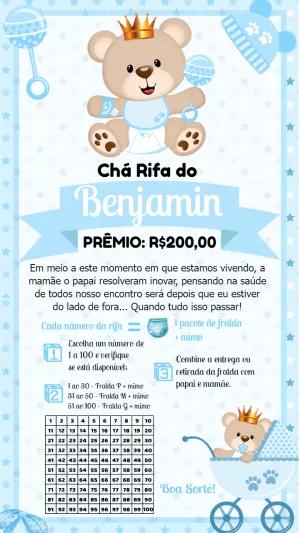 Chá Rifa Ursinho Príncipe Azul Editável Online para Imprimir