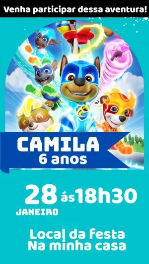 Convite de Aniversário Super Patrulha Canina para Editar Online
