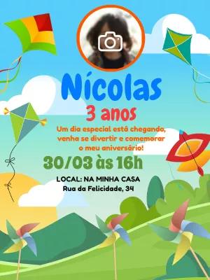 Convite de Aniversário Pipa com Foto para Editar Online