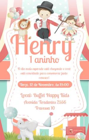 Convite Aniversário Circo Vintage com Animais para Editar
