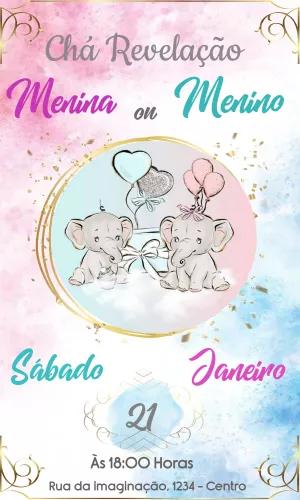 Convite Chá Revelação Elefantinhos para Editar Online