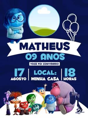 Convite Aniversário Divertida Mente com Foto para Editar Online