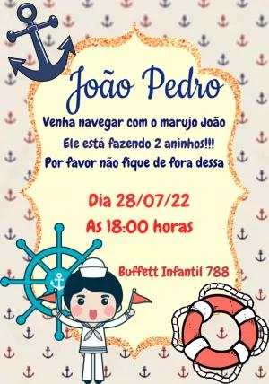 Convite de Aniversário Marinheiro Náutico para Editar