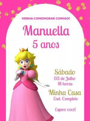 Convite de Aniversário Princesa Peach para Editar Online