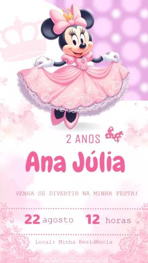 Convite Aniversário Minnie Princesa Rosa para Editar Online