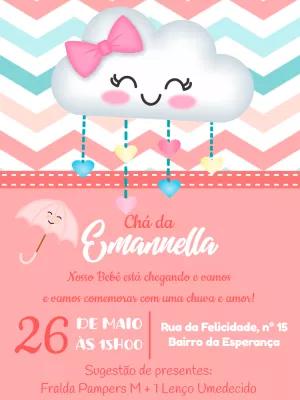 Convite Chá de Fraldas Chuva de Amor para Editar Online