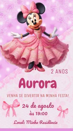 Convite de Aniversário Minnie Princesa Rosa para Editar Online