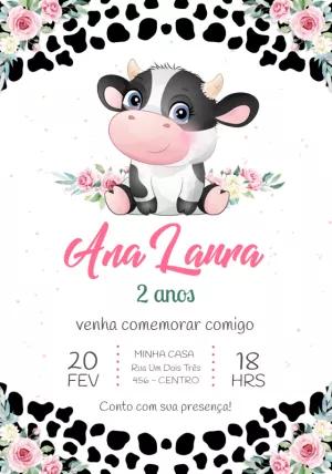 Convite Aniversário Vaquinha Floral para Editar Online
