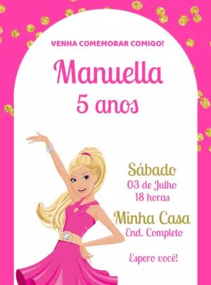 Convite Aniversário Barbie Rosa para Editar Online