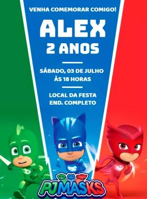 Convite de Aniversário PJ Masks para Editar Online