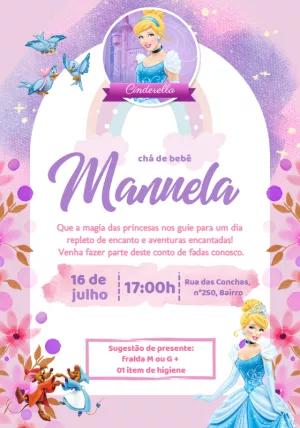 Convite Chá de Bebê Cinderela Princesa para Editar Online