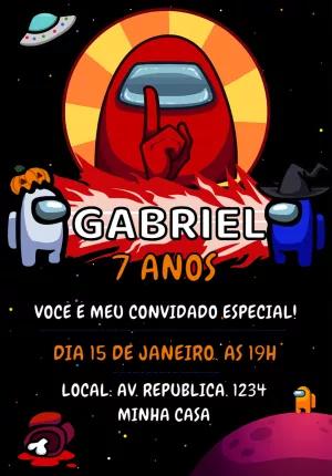 Convite de Aniversário Among Us com Personagens para Editar
