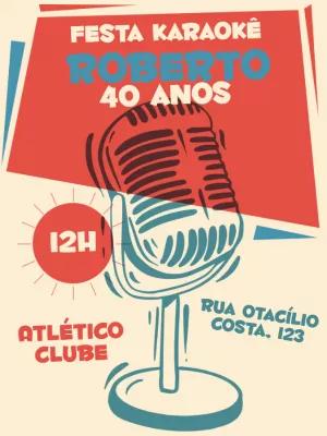 Convite Aniversário Karaokê Retrô para Editar Online