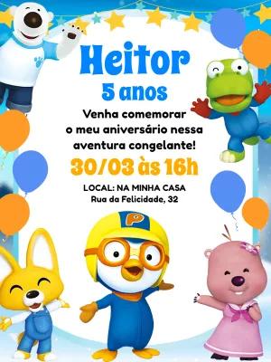 Convite de Aniversário Pororó e sua Turma para Editar Online