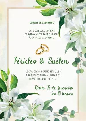 Convite de Casamento Floral com Lírios Brancos para Editar Online