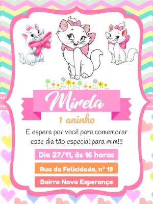 Convite Aniversário Gatinha Marie para Editar Online e Imprimir