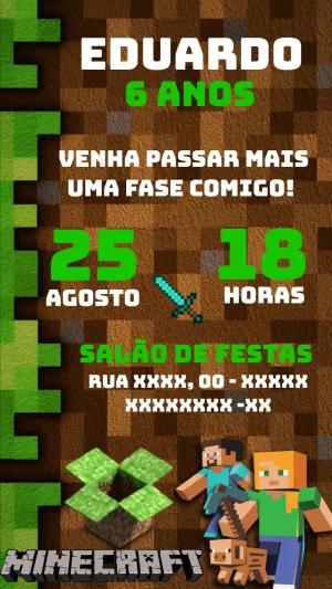 Convite de Aniversário Minecraft com Personagens para Editar