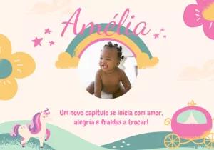 Painel Chá de Bebê Unicórnio com Foto para Editar Online