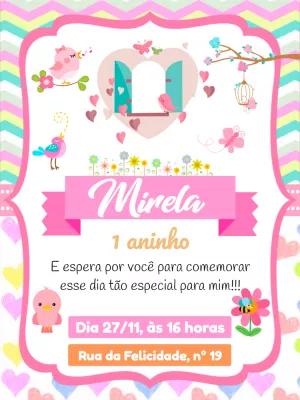 Convite Aniversário Jardim Encantado com Pássaros para Editar