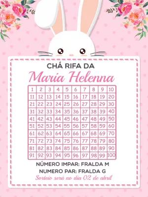 Cartela Chá Rifa de Páscoa Coelhinha para Editar Online