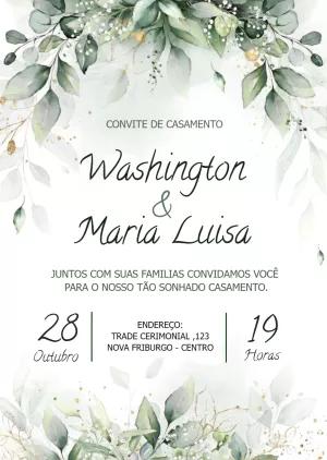 Convite de Casamento Folhagens Verdes para Editar Online