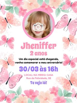 Convite Aniversário Jardim das Borboletas com Foto para Editar