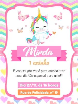 Convite de Aniversário Unicórnio Fofo para Editar Online