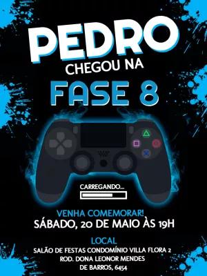 Convite Aniversário Gamer Playstation para Editar Online