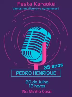 Convite de Aniversário Karaokê Neon para Editar Online