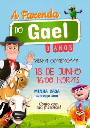 Convite Aniversário Fazendinha com Personagens para Editar Online