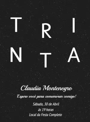 Convite Aniversário 30 Anos Minimalista para Editar Online