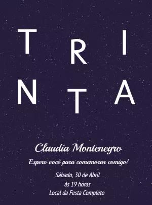 Convite de Aniversário 30 Anos Minimalista para Editar Online