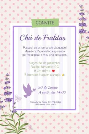 Convite Chá de Fraldas Lavanda Floral para Editar Online