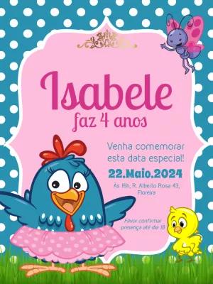 Convite de Aniversário Galinha Pintadinha Rosa para Editar
