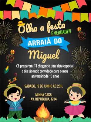 Convite Aniversário Festa Junina Caipira para Editar Online