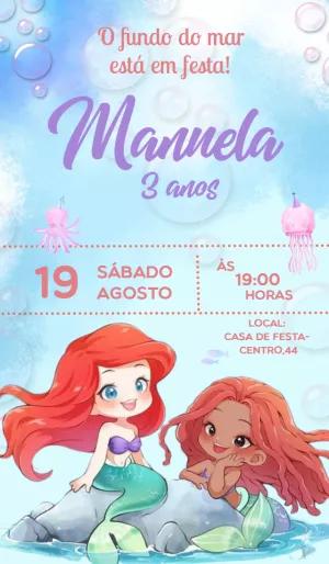 Convite Aniversário A Pequena Sereia Ariel para Editar Online