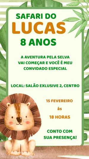 Convite de Aniversário Safari com Leãozinho para Editar Online