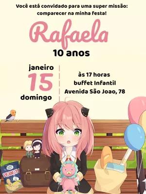 Convite de Aniversário Spy x Family com Anya para Editar Online