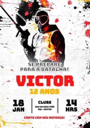 Convite de Aniversário Paintball Radical para Editar Online