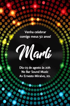 Convite de Aniversário Tema Discoteca com Luzes para Editar