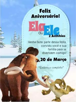 Convite de Aniversário A Era do Gelo com Personagens para Editar