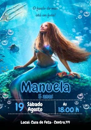 Convite Aniversário A Pequena Sereia Live Action para Editar