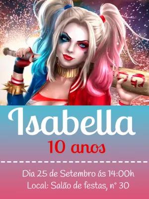 Convite de Aniversário Arlequina para Editar Online Grátis