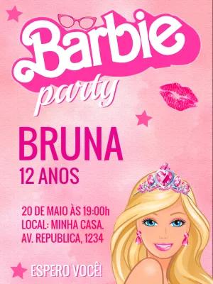 Convite de Aniversário Barbie Rosa para Editar Online e Imprimir