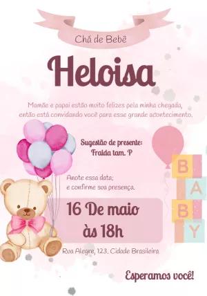 Convite Chá de Bebê Ursinha Rosa para Editar Online
