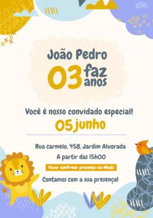 Convite de Aniversário Safari com Animais para Editar Online