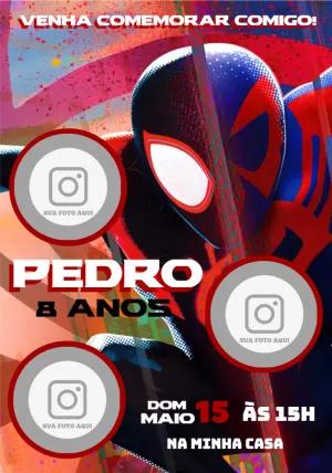 Convite Aniversário Homem Aranha Aranhaverso com Foto para Editar